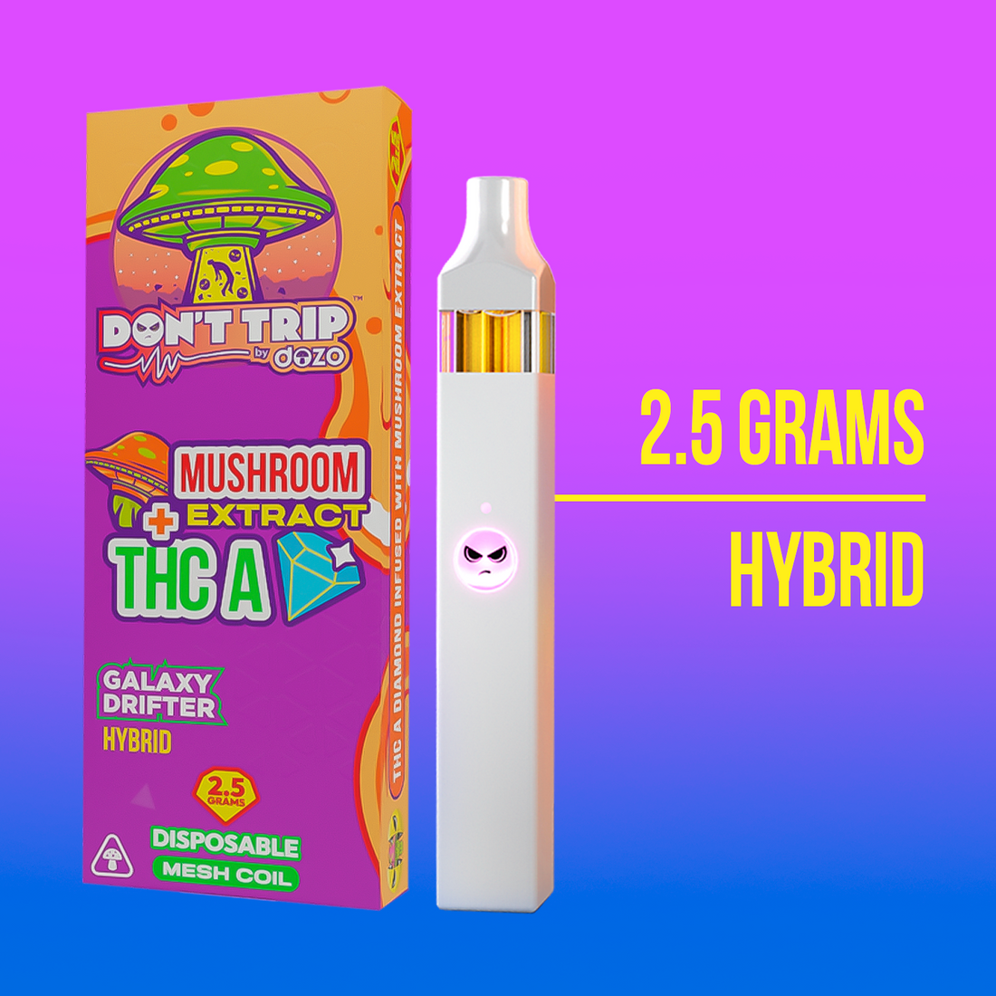 2.5g Don't Trip Mushroom Vape: Mushy Marshmallow (Hybrid)