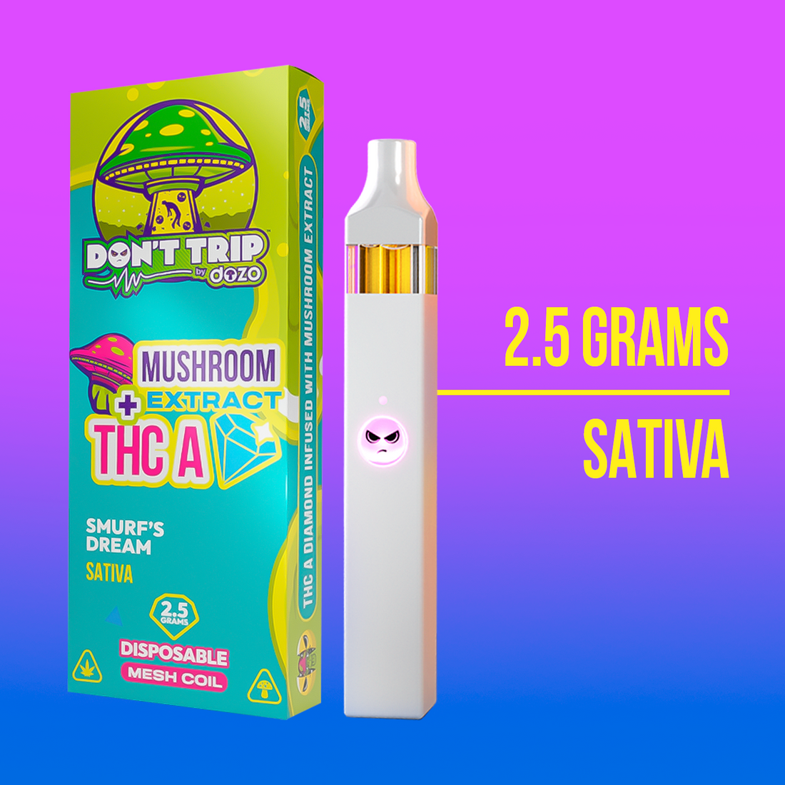 2.5g Don't Trip Mushroom Vape: Mushy Marshmallow (Hybrid)