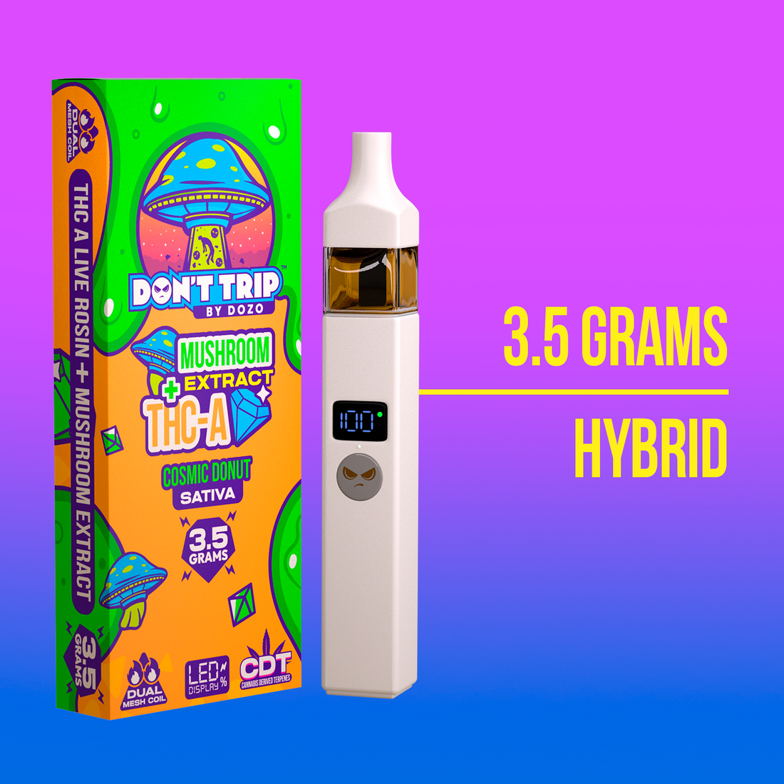 2.5g Don't Trip Mushroom Vape: Mushy Marshmallow (Hybrid)