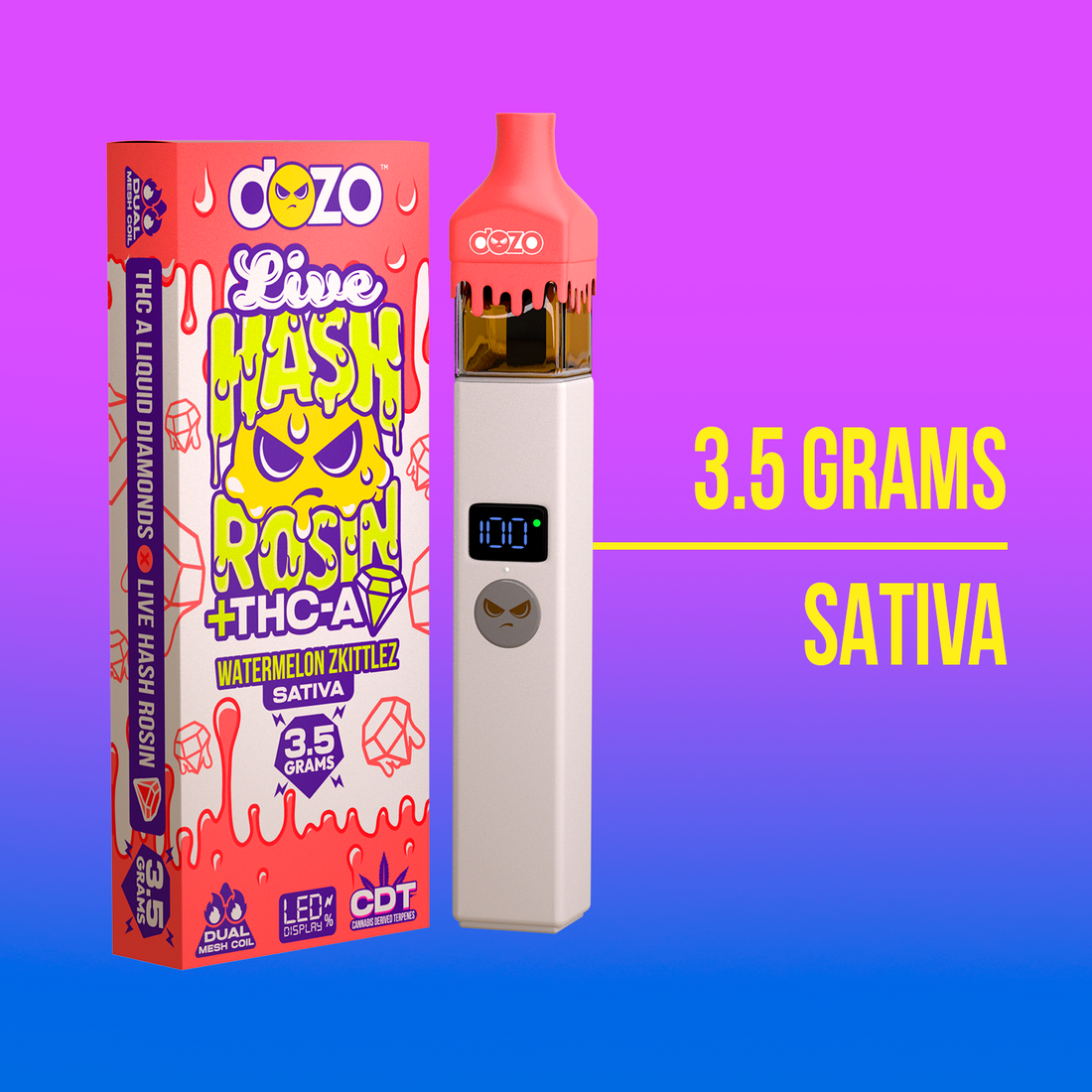 3.5g Dozo Live Hash Rosin THC-A Vape: Sunday Driver (Hybrid)