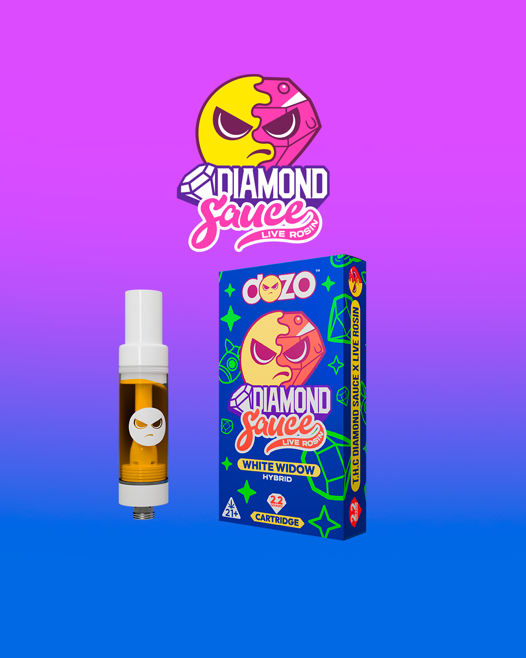 DOZO Diamond Sauce Live Rosin THC Cart | White Widow (Hybrid)