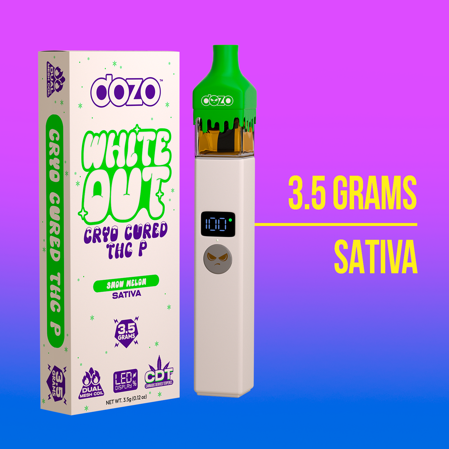 3.5g Dozo White-Out Disposable: Avalanche Kush (Hybrid)