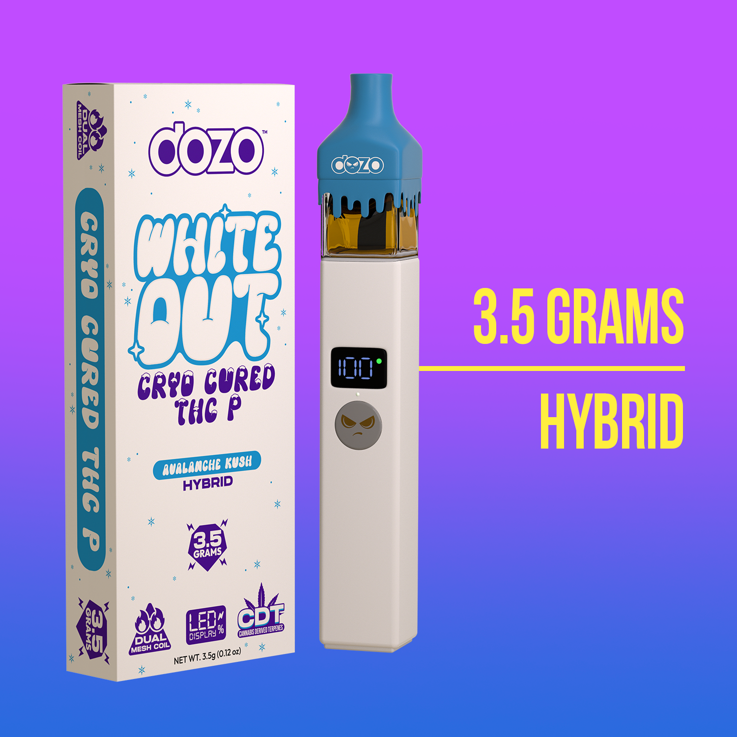 Dozo White-Out 3.5g Disposable Vape  Pure THC & Cryo-Freeze Technology   puredozo
