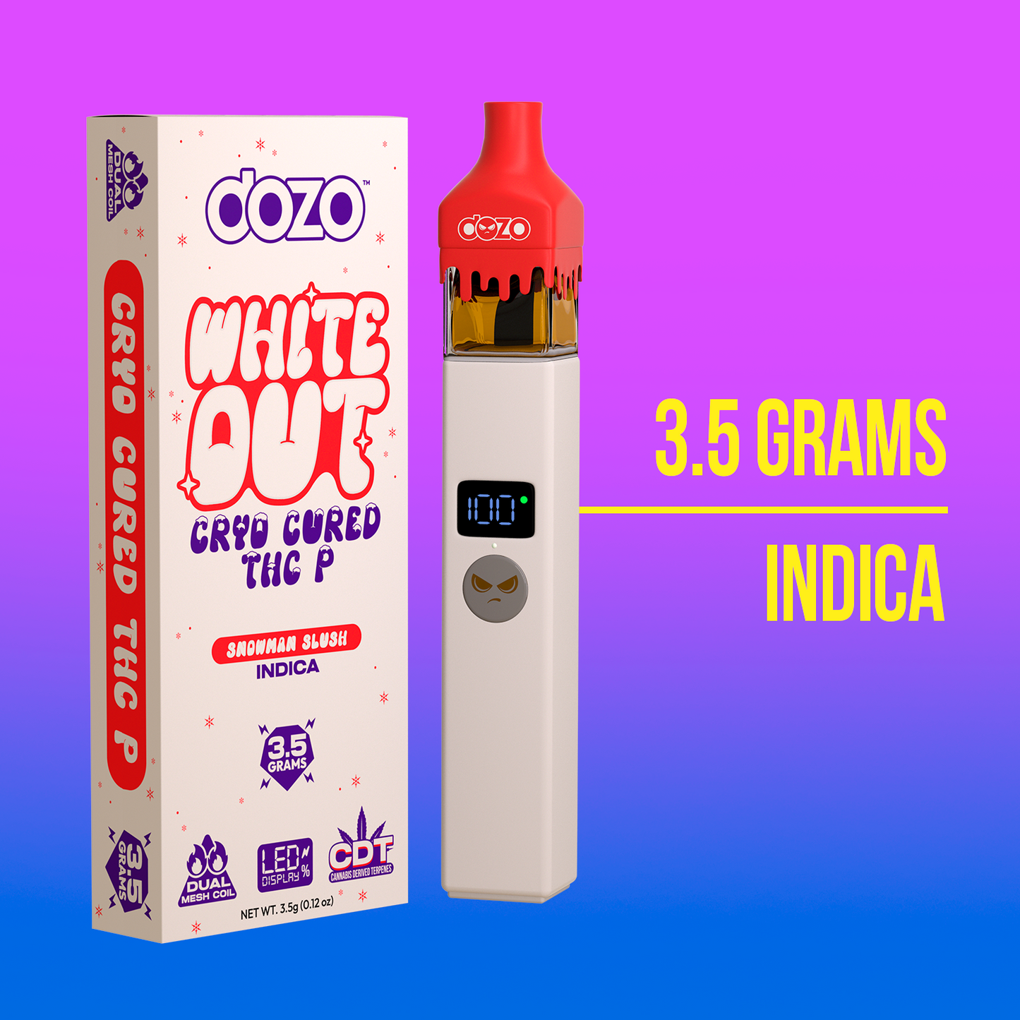 3.5g Dozo White-Out Disposable: Avalanche Kush (Hybrid)