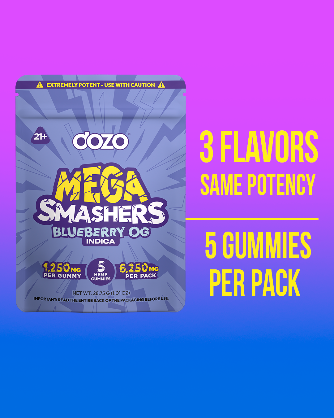 Dozo Mega Smashers – 1,250mg Ultra-Potent Gummies (5ct)