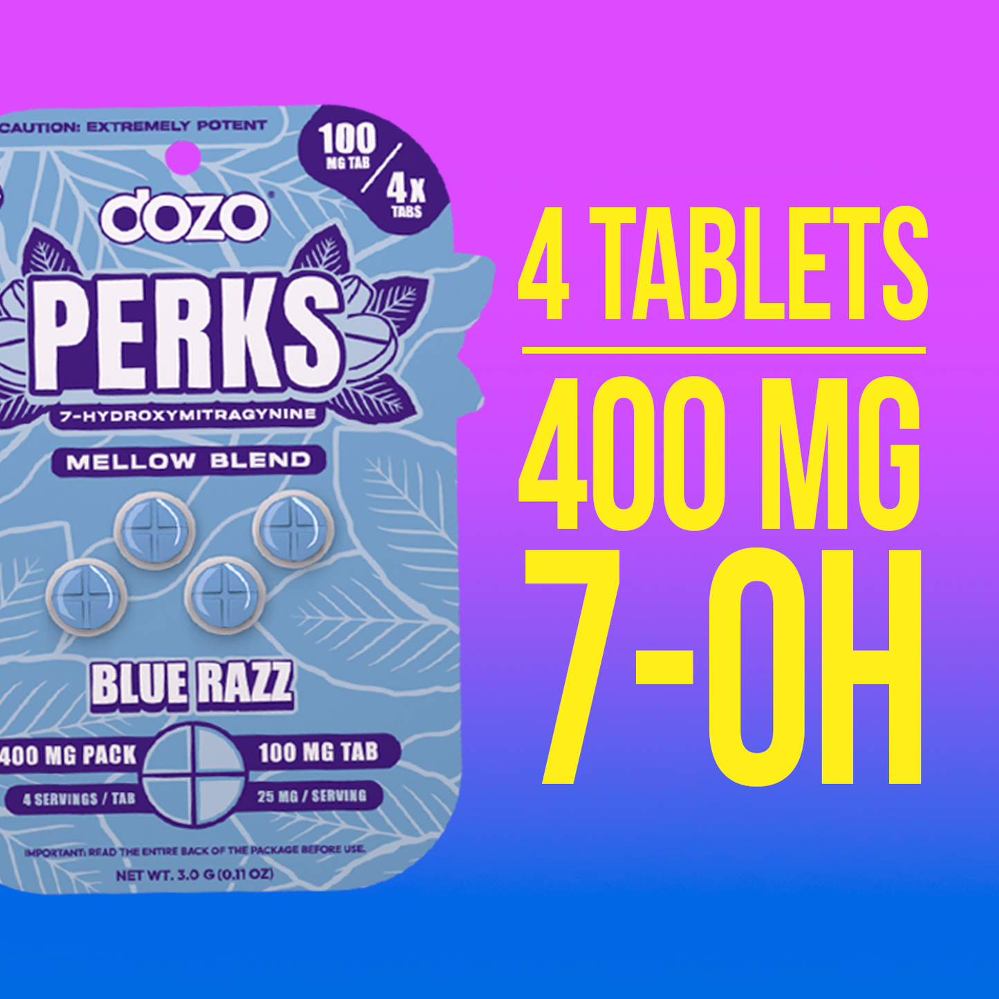 4ct 100mg Dozo PERKS 7-HYDROXYMITRAGYNINE | 400 mg per PACK