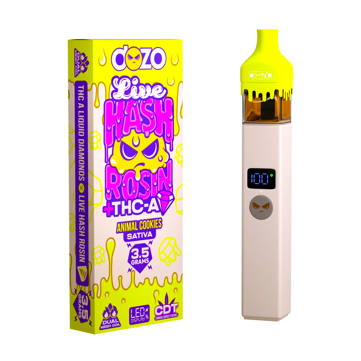 3.5g Dozo Live Hash Rosin THC-A Vape: Animal Cookies (Sativa)