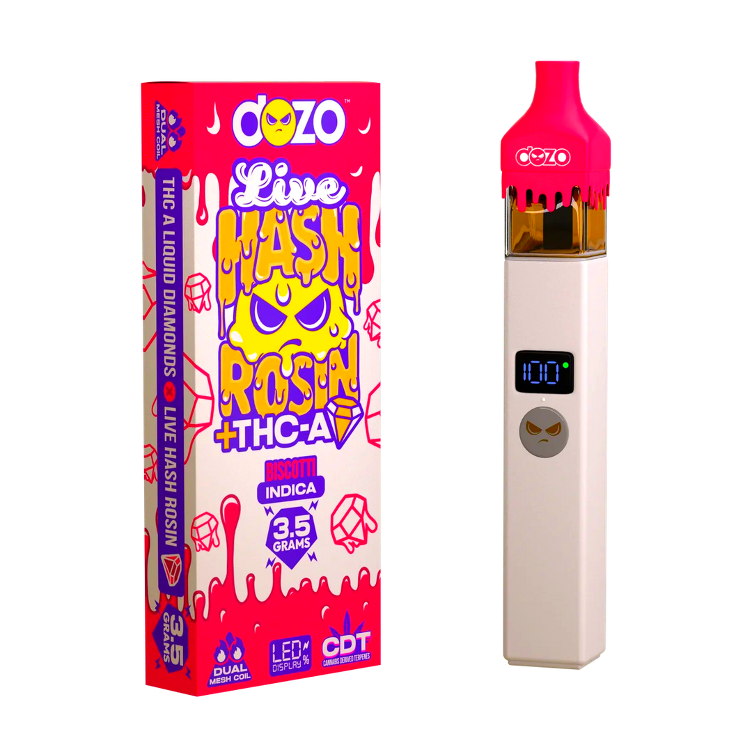 3.5g Dozo Live Hash Rosin THC-A Vape: Biscotti (Indica)