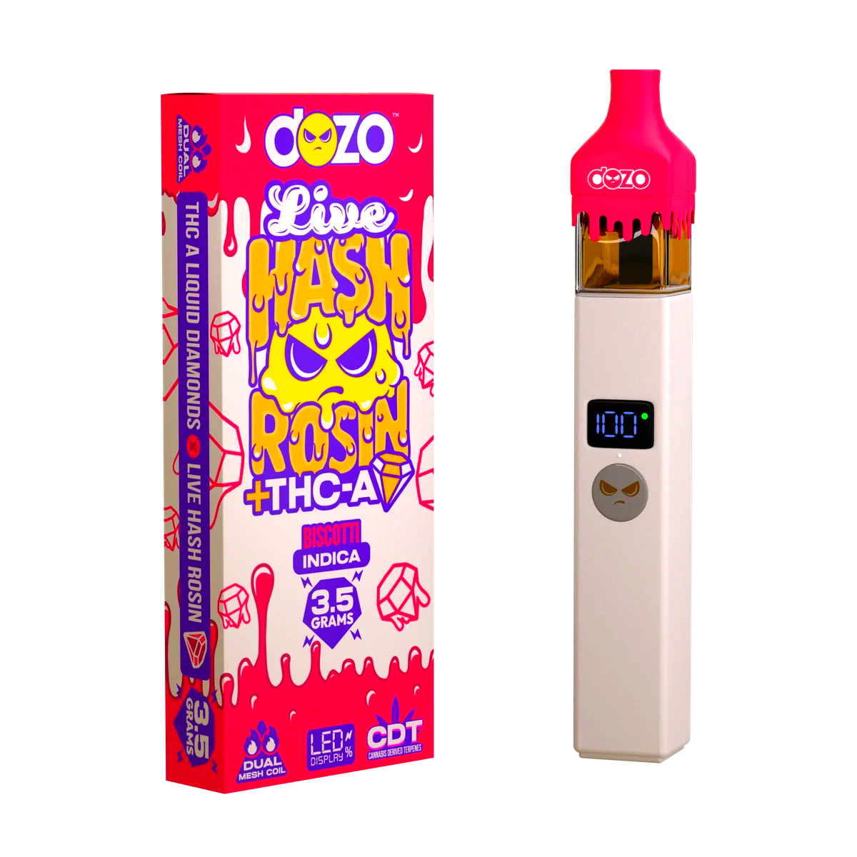 3.5g Dozo Live Hash Rosin THC-A Vape: Biscotti (Indica)