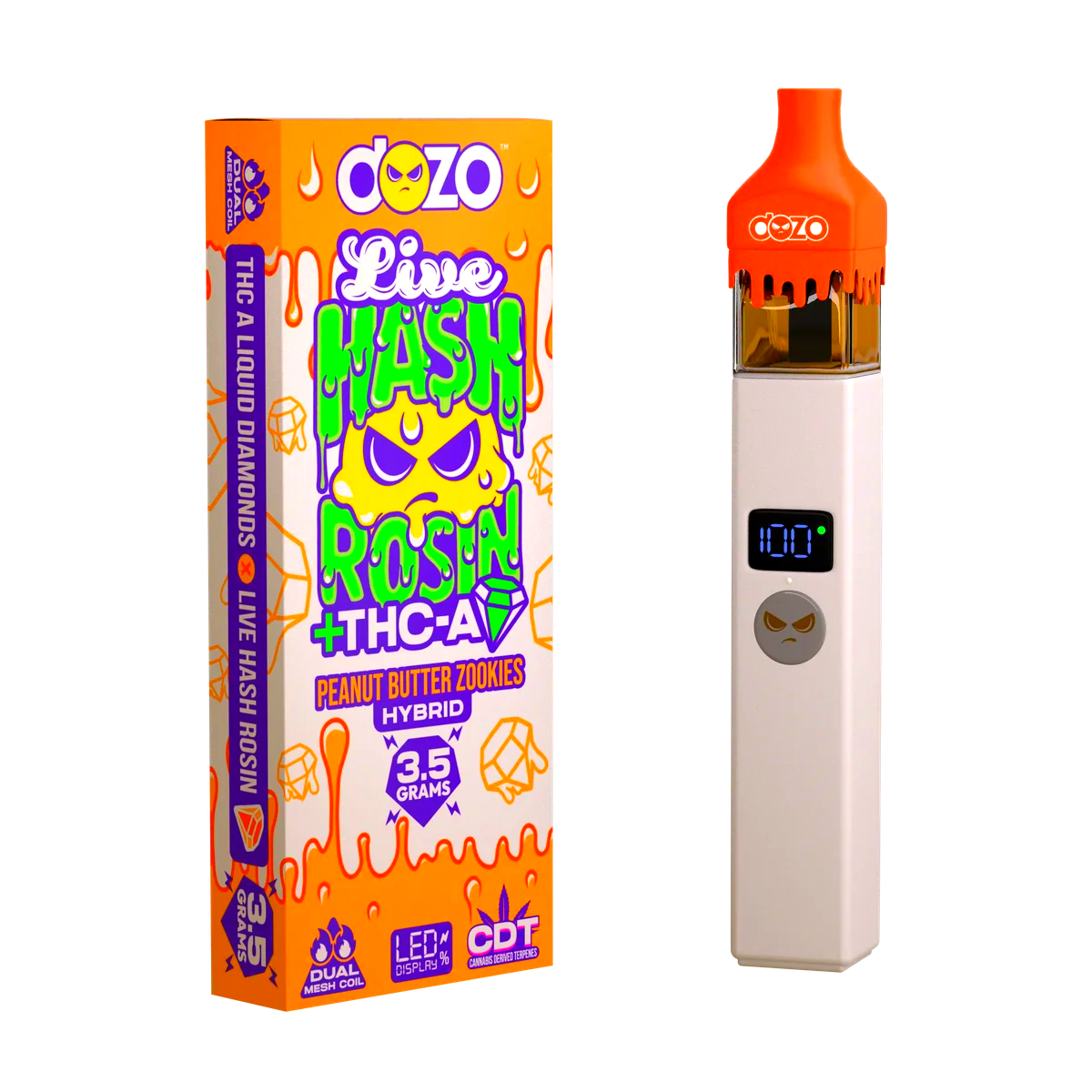 3.5g Dozo Live Hash Rosin THC-A Vape: Peanut Butter Zookies (Hybrid)