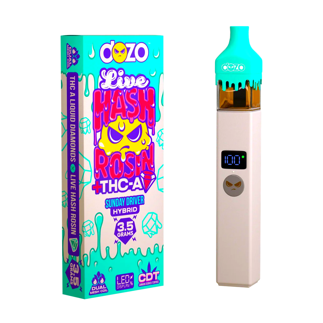 3.5g Dozo Live Hash Rosin THC-A Vape: Sunday Driver (Hybrid)