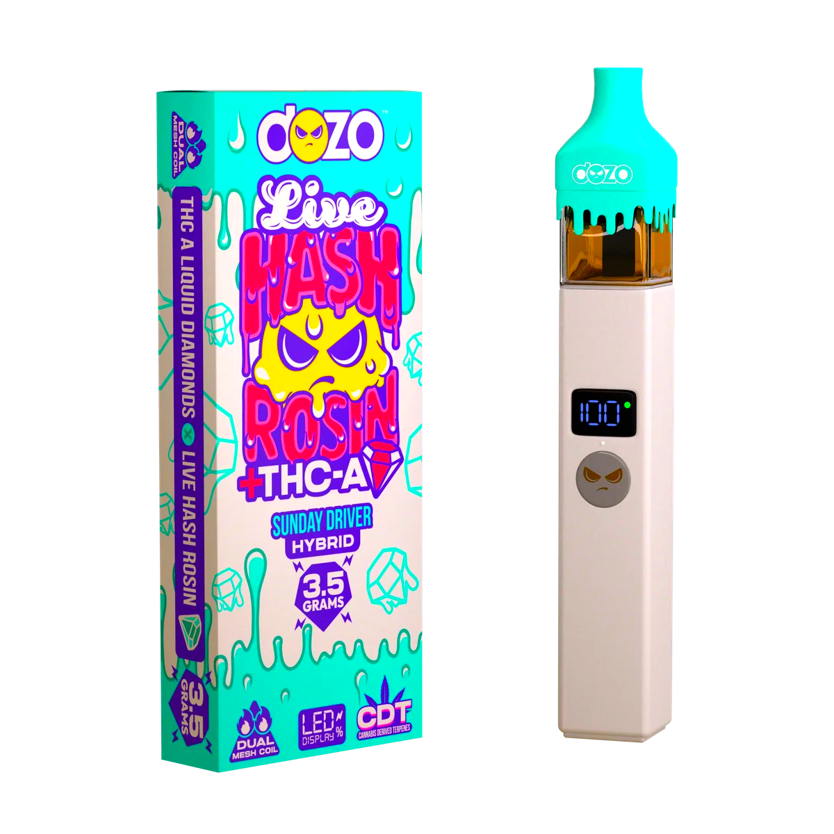 3.5g Dozo Live Hash Rosin THC-A Vape: Sunday Driver (Hybrid)