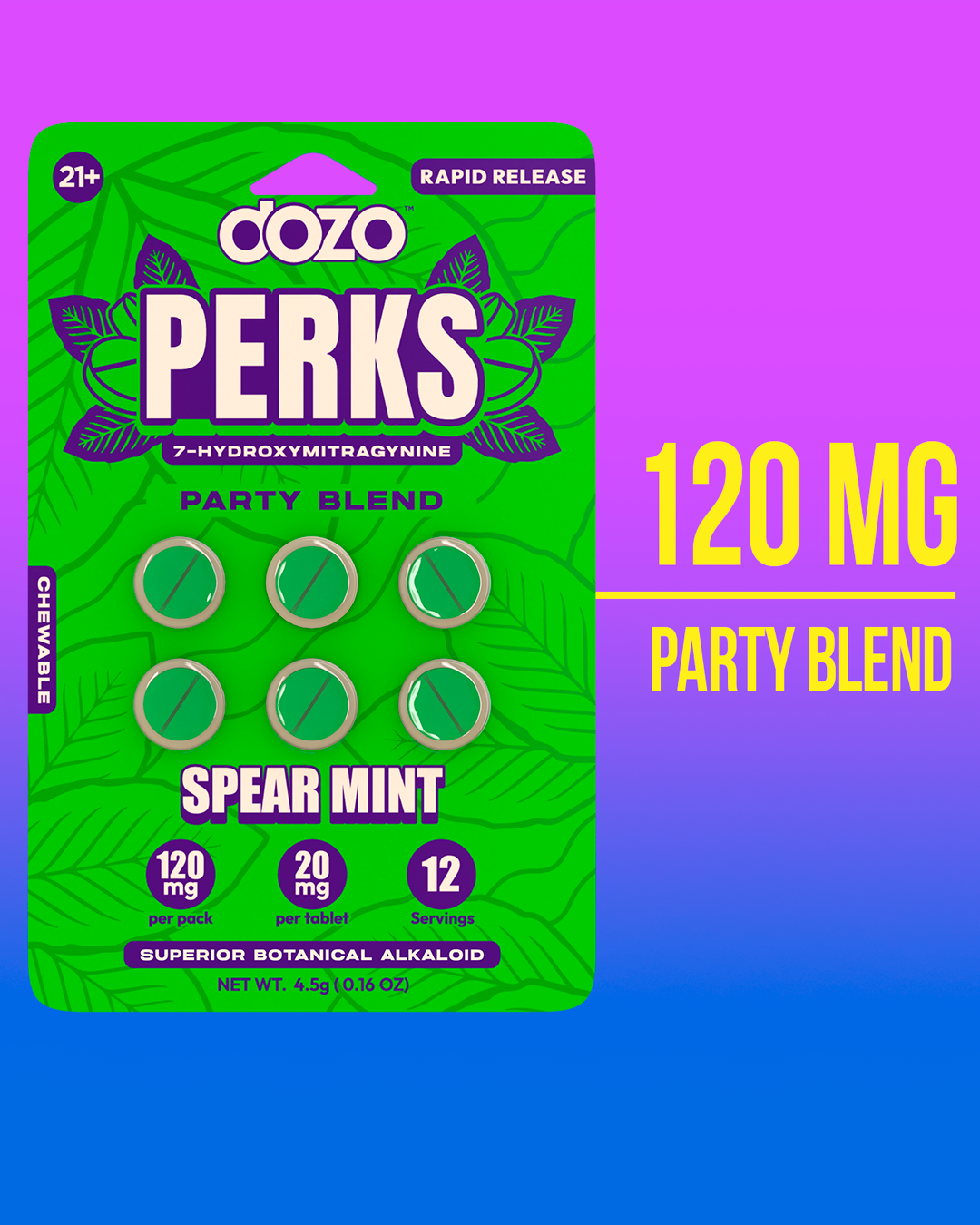 NEW 6ct Dozo PERKS 7-HYDROXYMITRAGYNINE | 6ct (120 mg Per Pack)