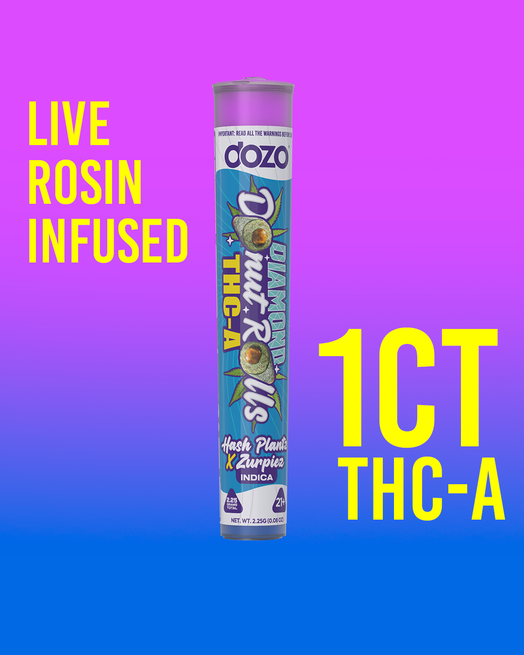 Dozo Diamond Donut Rolls THC-A  1ct | Live-Rosin Infused