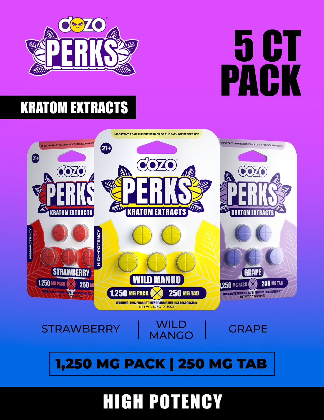 5ct Dozo Perks Kratom Extracts 250mg Tablets – High-Strength Mitragynine Formula