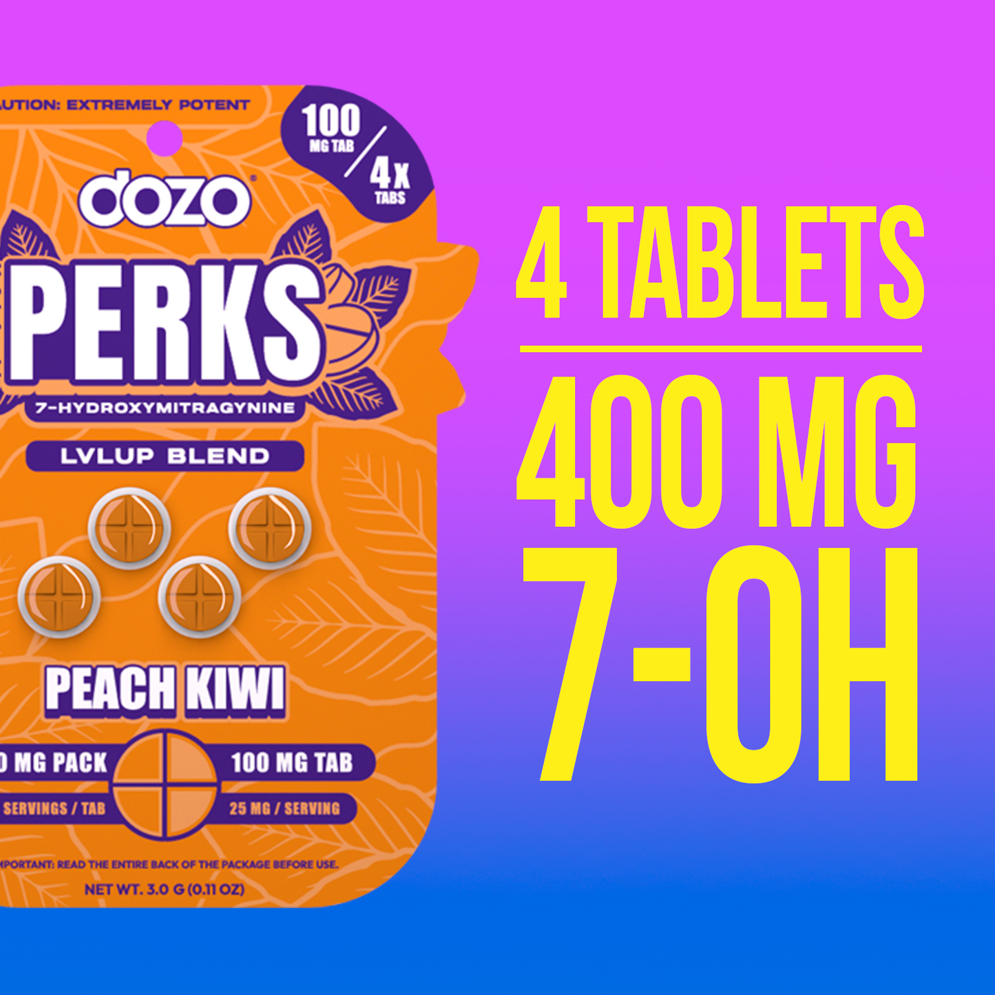 4ct 100mg Dozo PERKS 7-HYDROXYMITRAGYNINE | 400 mg per PACK