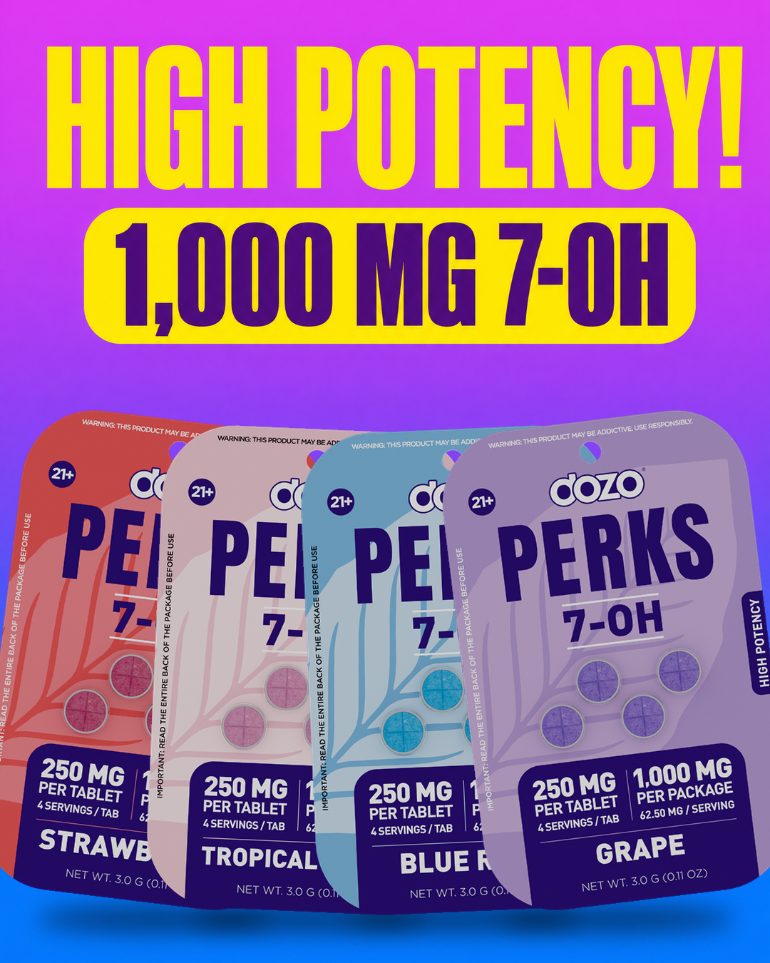 Dozo PERKS 7-OH High Potency — 1,000mg 7-OH, 4 flavors