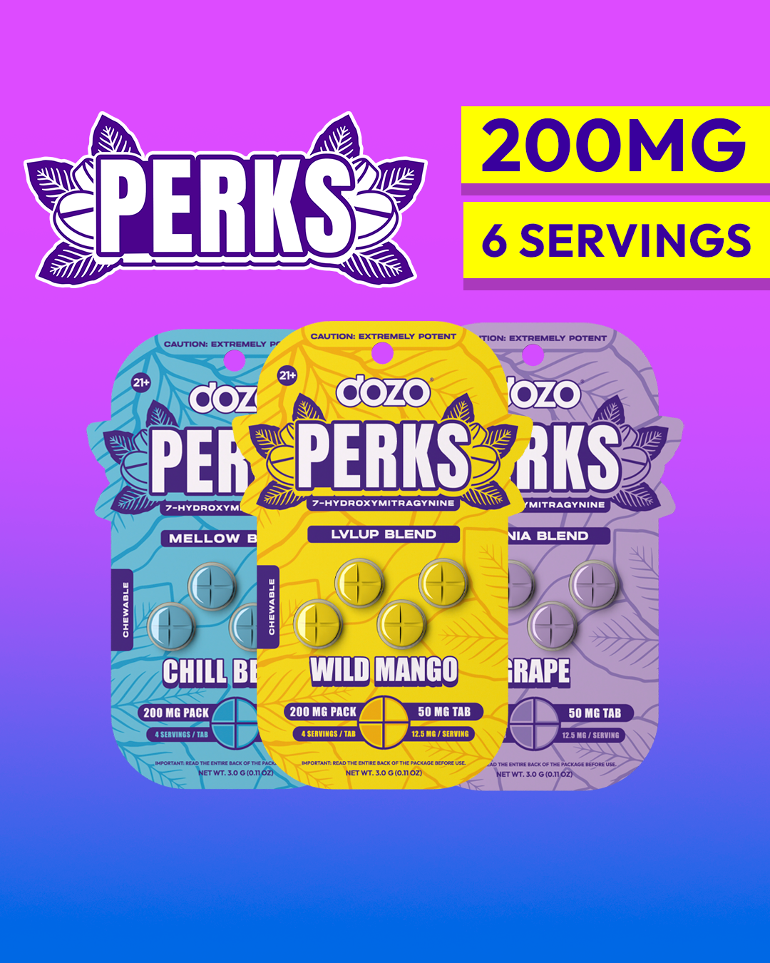 4ct 50mg Dozo PERKS 7-HYDROXYMITRAGYNINE | WILD MANGO (PARTY BLEND)
