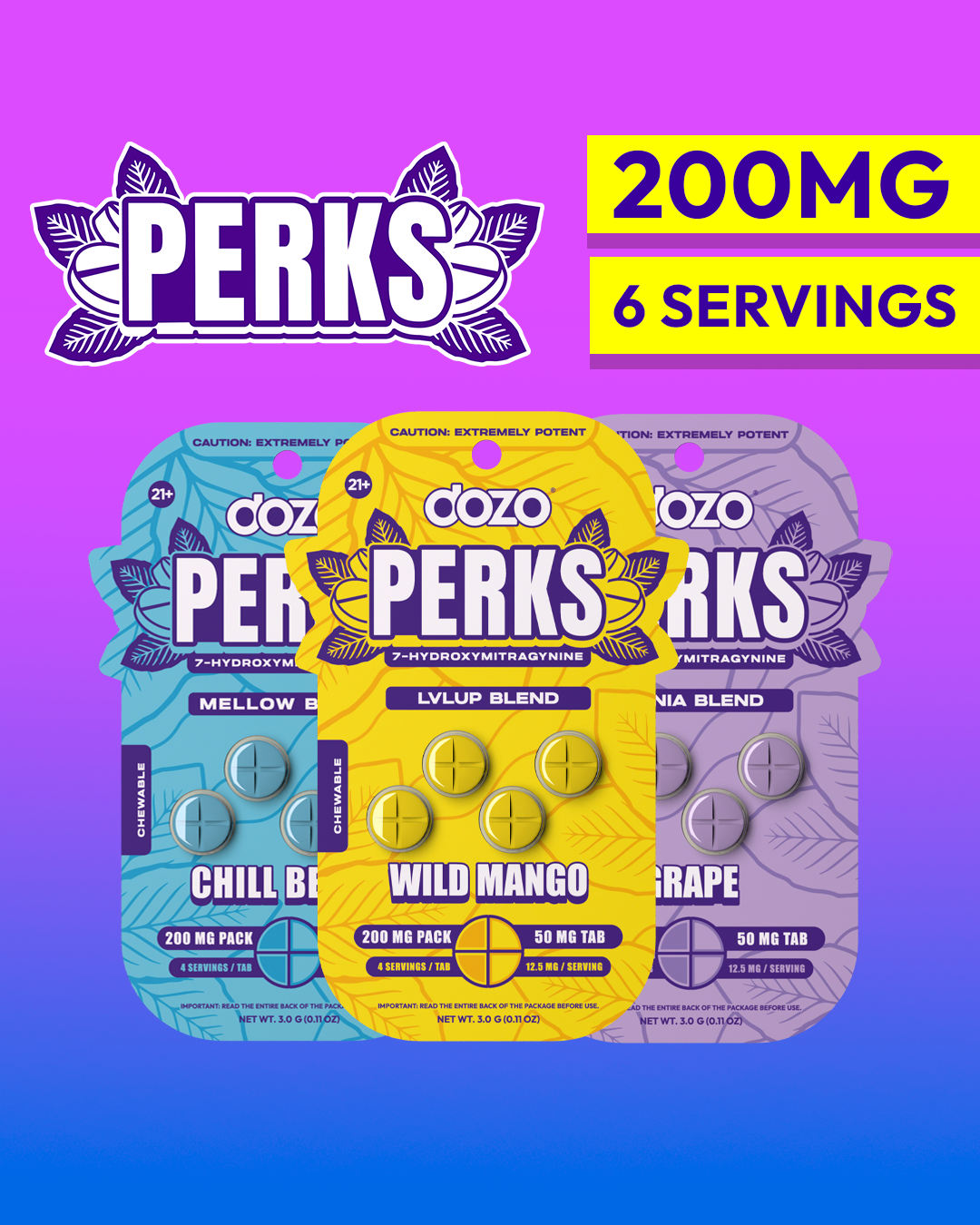4ct 50mg Dozo PERKS 7-HYDROXYMITRAGYNINE | CHILL BERRY (MELLOW BLEND)