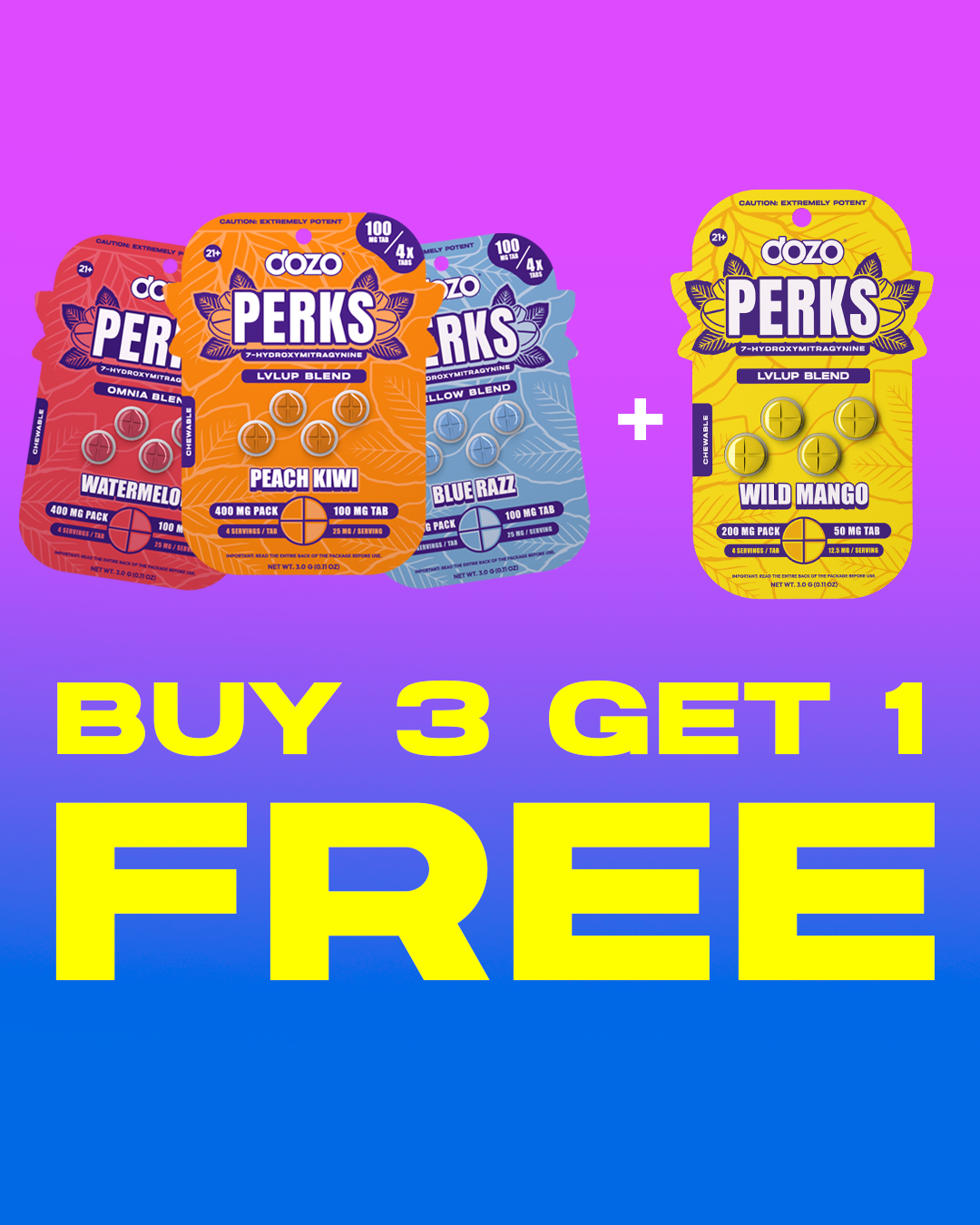 4ct 100mg Dozo PERKS 7-HYDROXYMITRAGYNINE | 400 mg per PACK