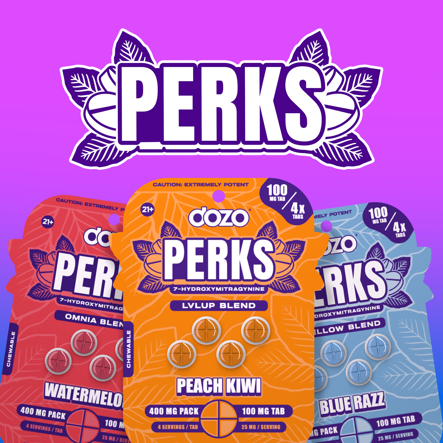 4ct 100mg Dozo PERKS 7-HYDROXYMITRAGYNINE | 400 mg per PACK