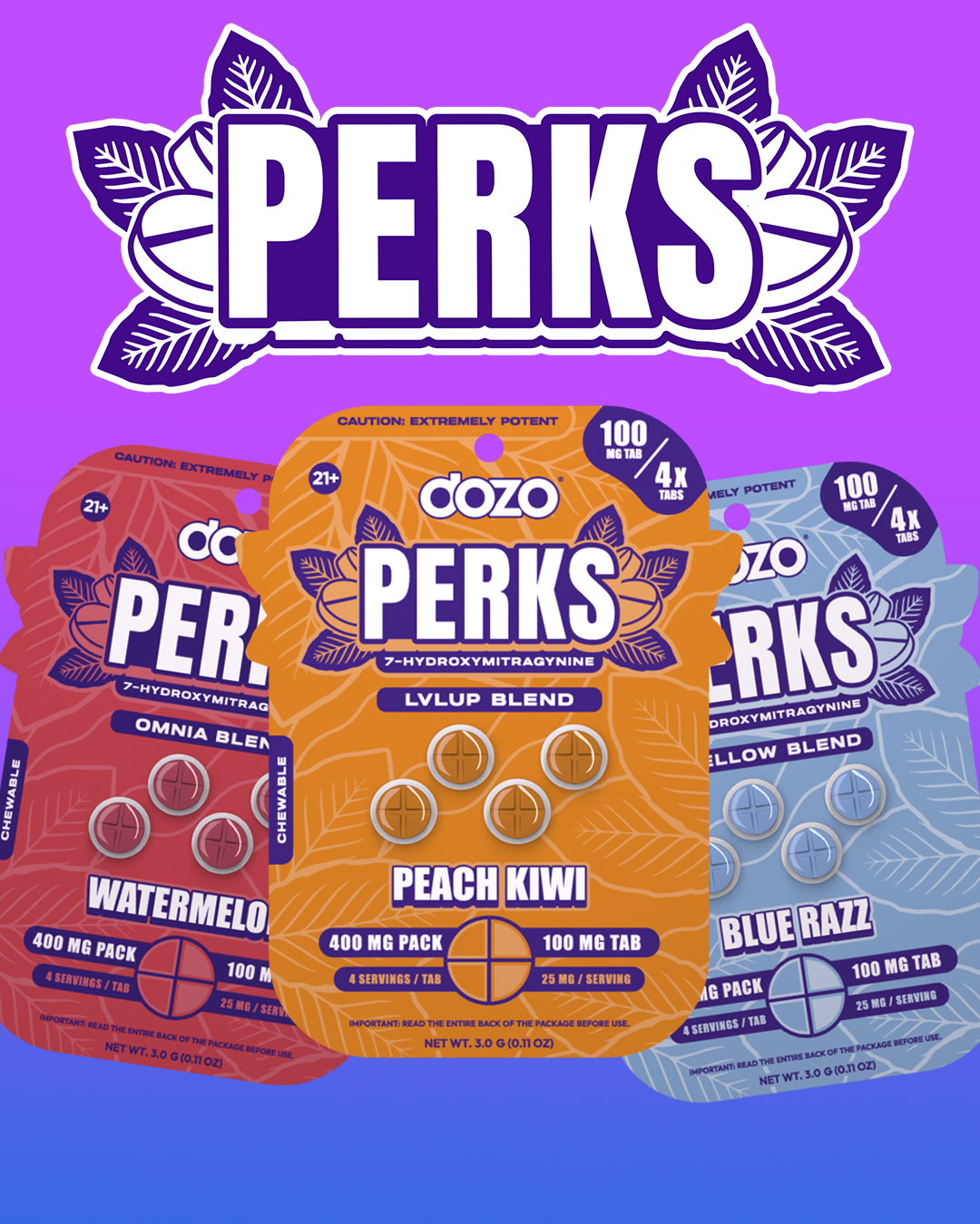 4ct 100mg Dozo PERKS 7-HYDROXYMITRAGYNINE | 400 mg per PACK