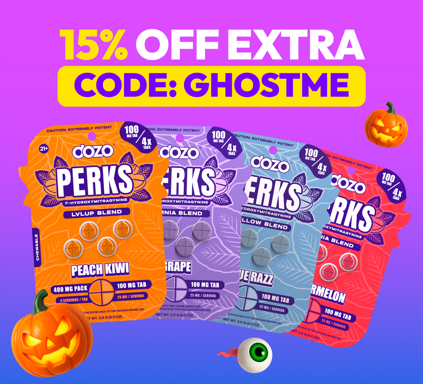 4ct 100mg Dozo PERKS 7-HYDROXYMITRAGYNINE | 400 mg per PACK