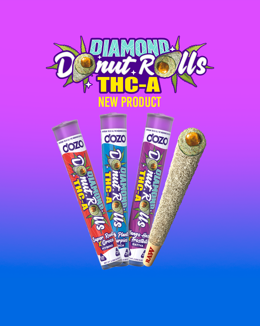 Dozo Diamond Donut Rolls THC-A  1ct | Live-Rosin Infused