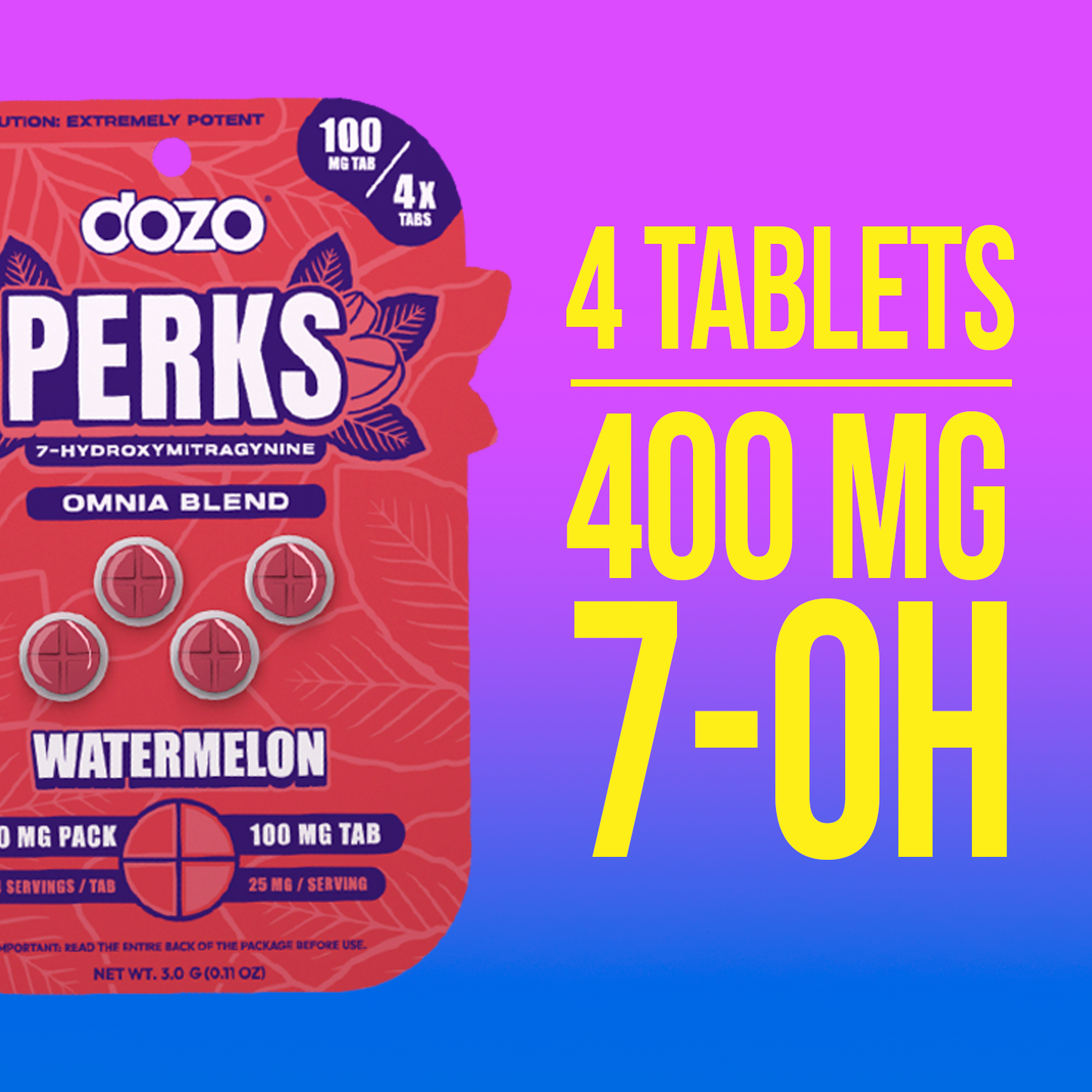 4ct 100mg Dozo PERKS 7-HYDROXYMITRAGYNINE | 400 mg per PACK