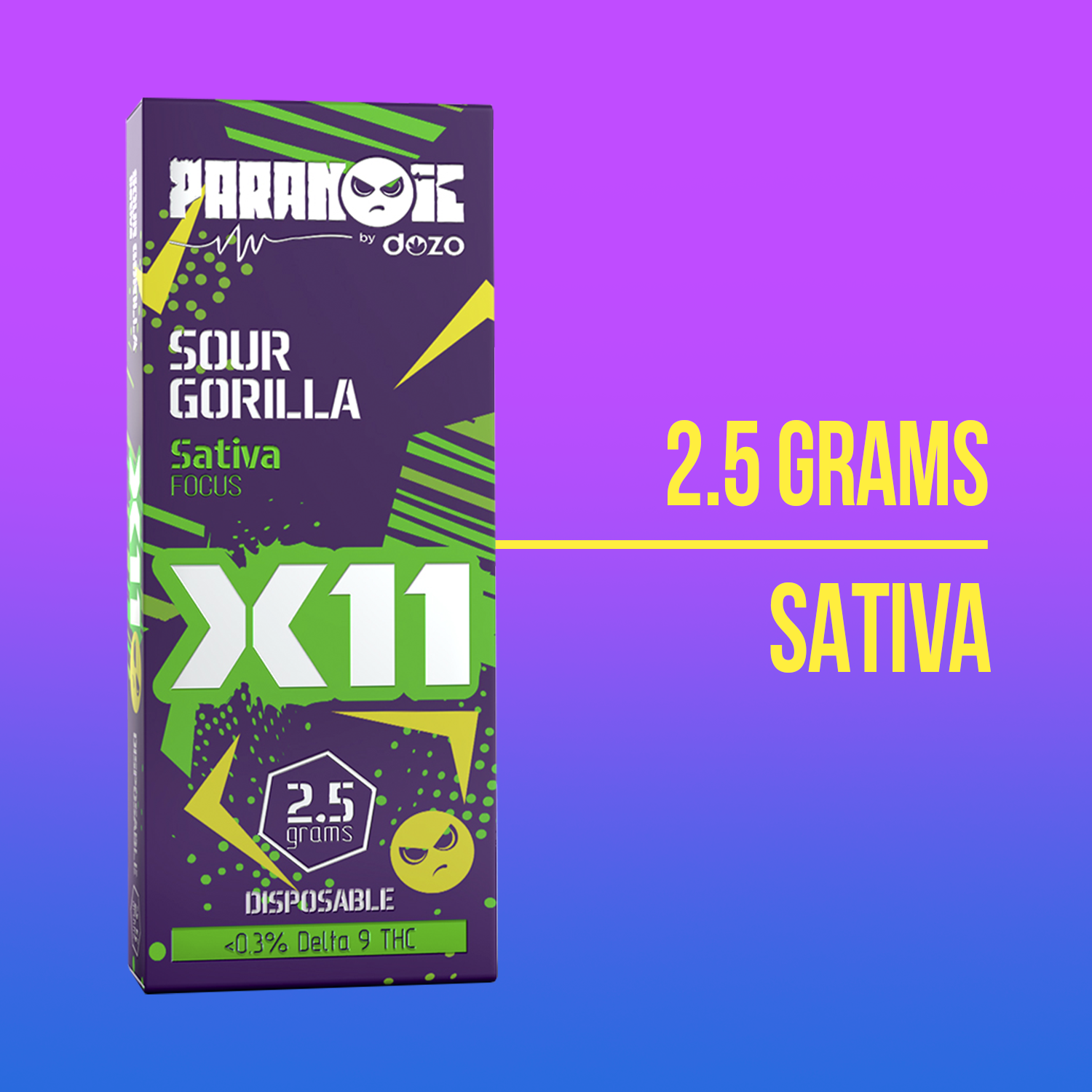 Sour Gorilla Strain Disposable Vape  Bold Earthy Flavor & Dozo X11   puredozo